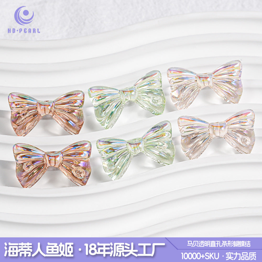 海家马贝透明直孔蝴蝶结串珠diy散珠子饰品手机链钥匙扣配件批发