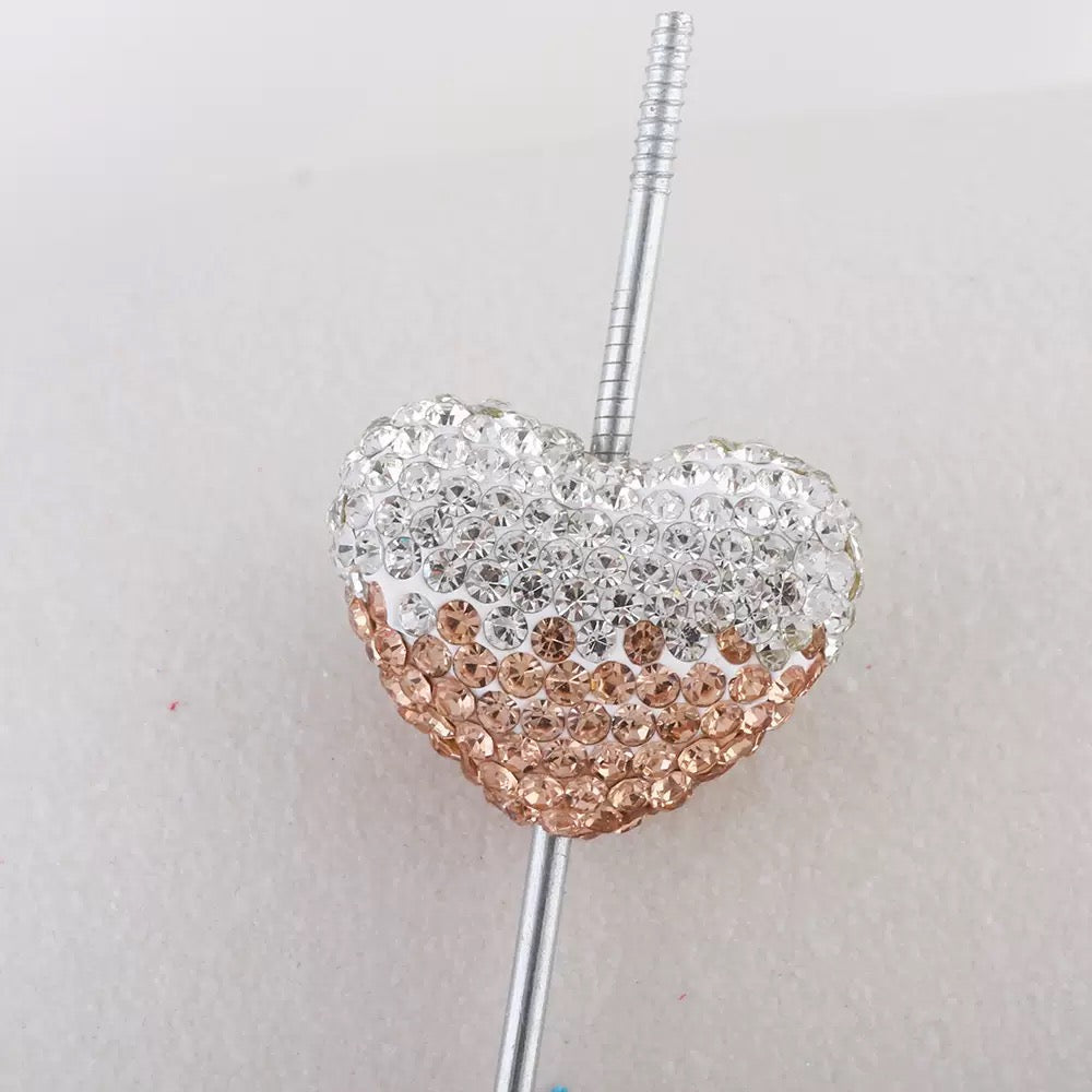 Kimhatter Ombre Heart Polymer Clay Bead with Diamond Ball 3pcs/bag
