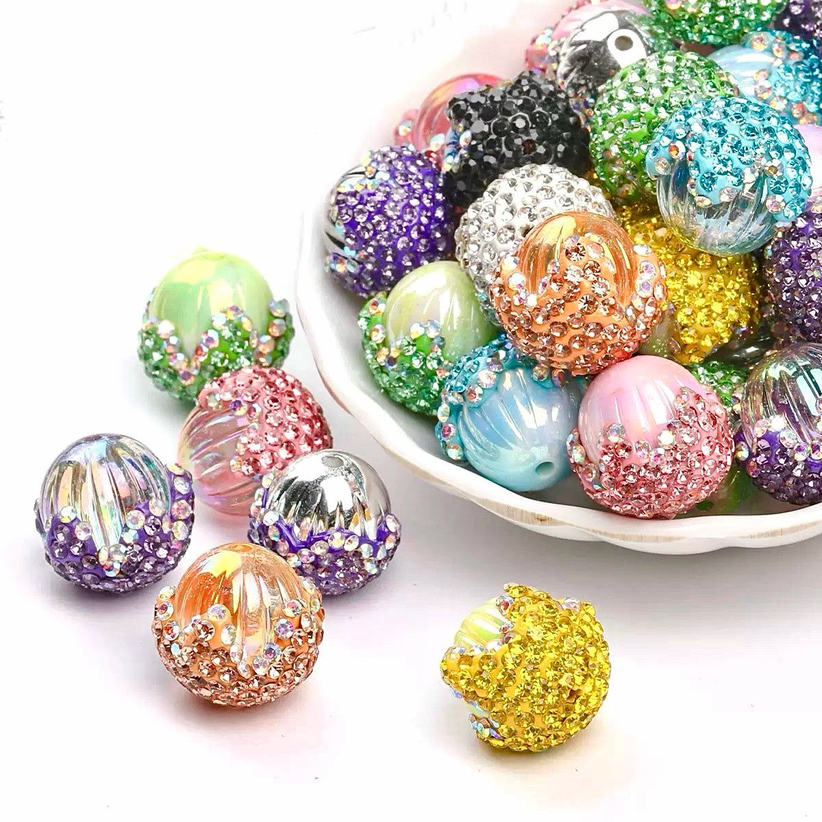 Heavy Duty Polymer Clay Pinecone & Pumpkin Beads with Full Crystal Coverage