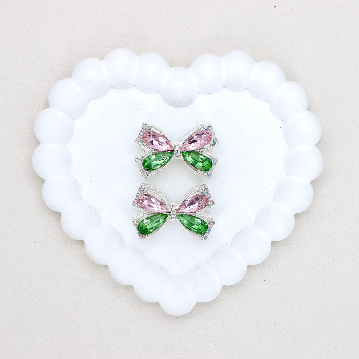 Kimhatter Colorful Crystal Bow Alloy Beads with Straight Hole 2pcs/bag