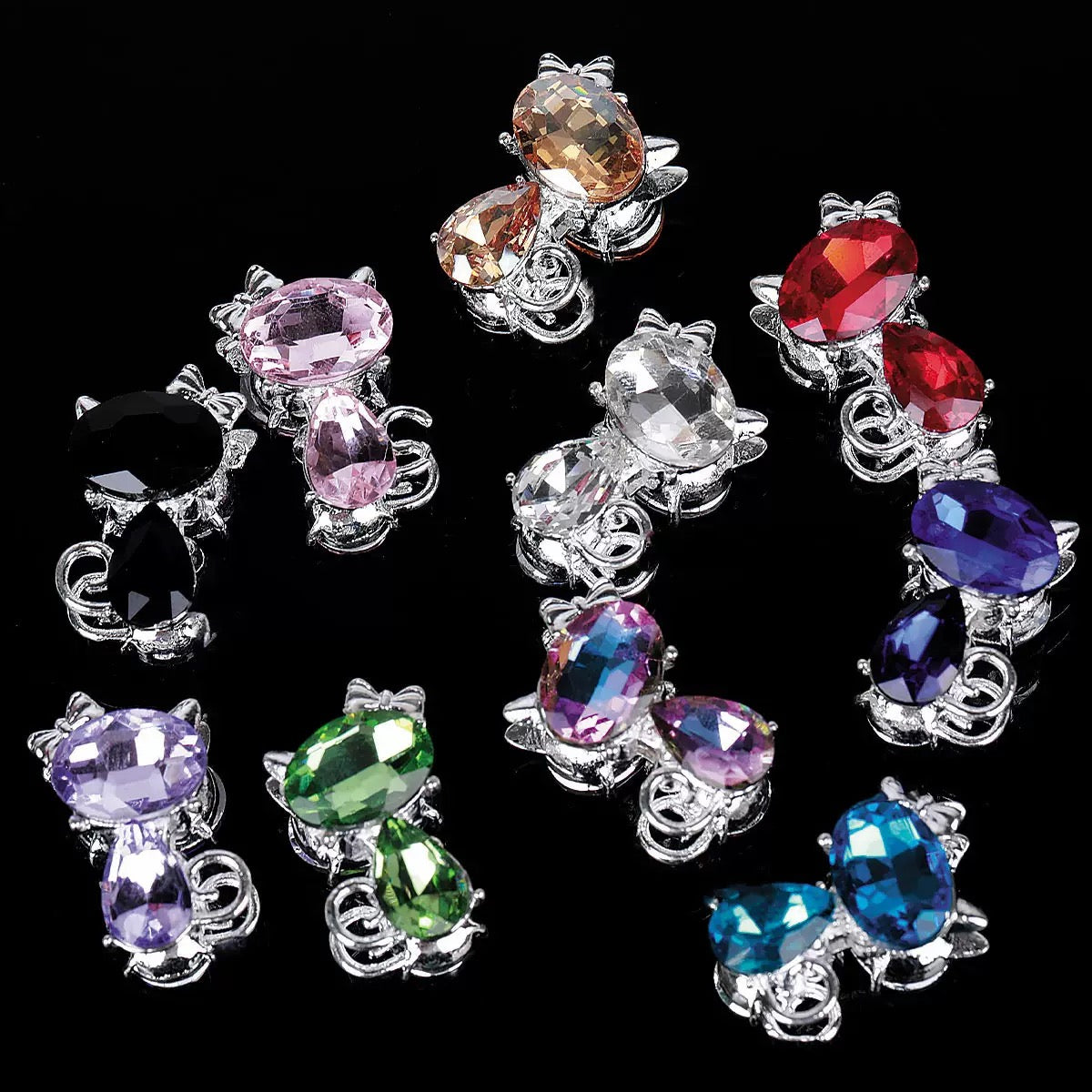 Charming Rhinestone Cat Beads - 26mm Mixed Gold & Silver Metal Charms