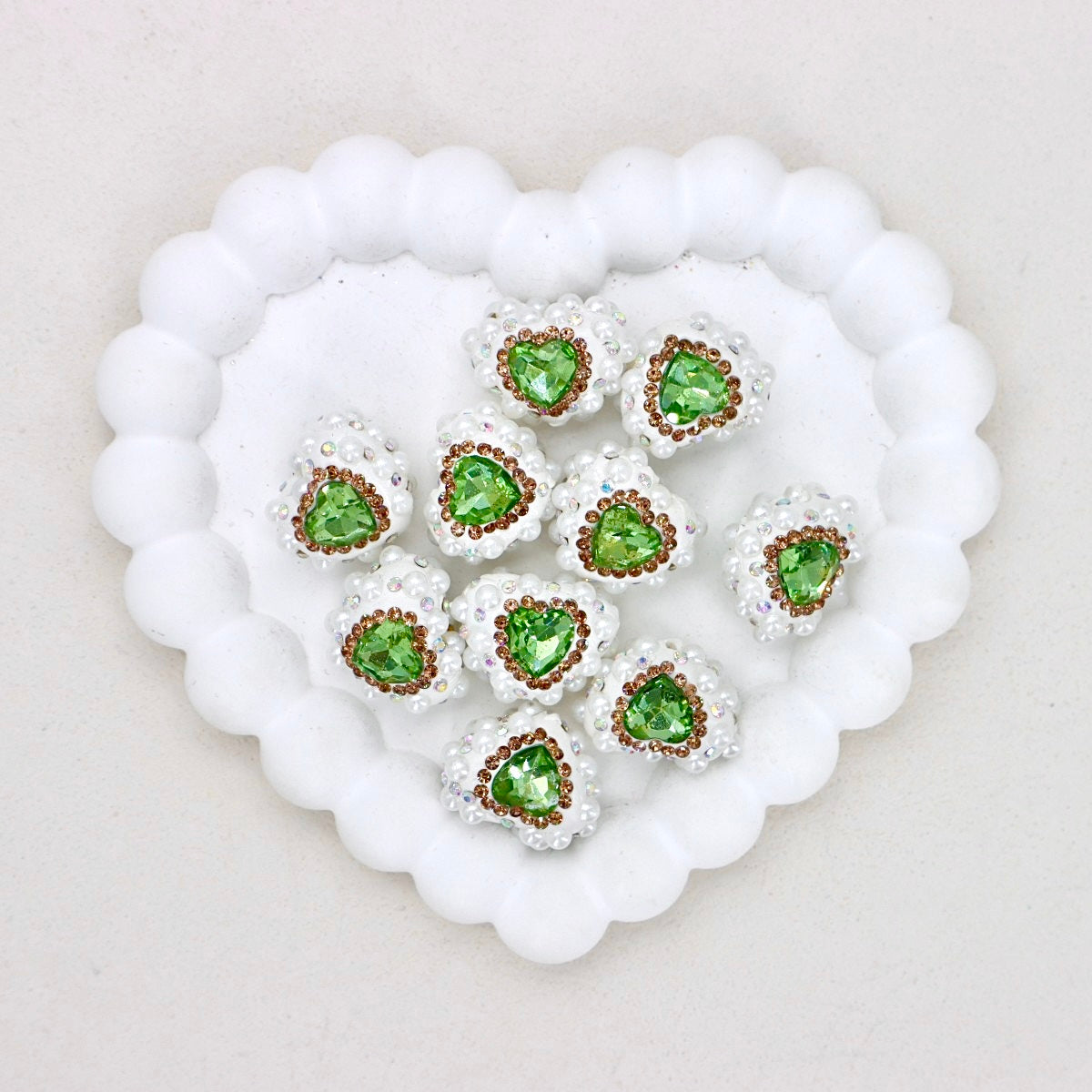 Kimhatter Pearl Heart Diamond Ball Beads with Straight Hole