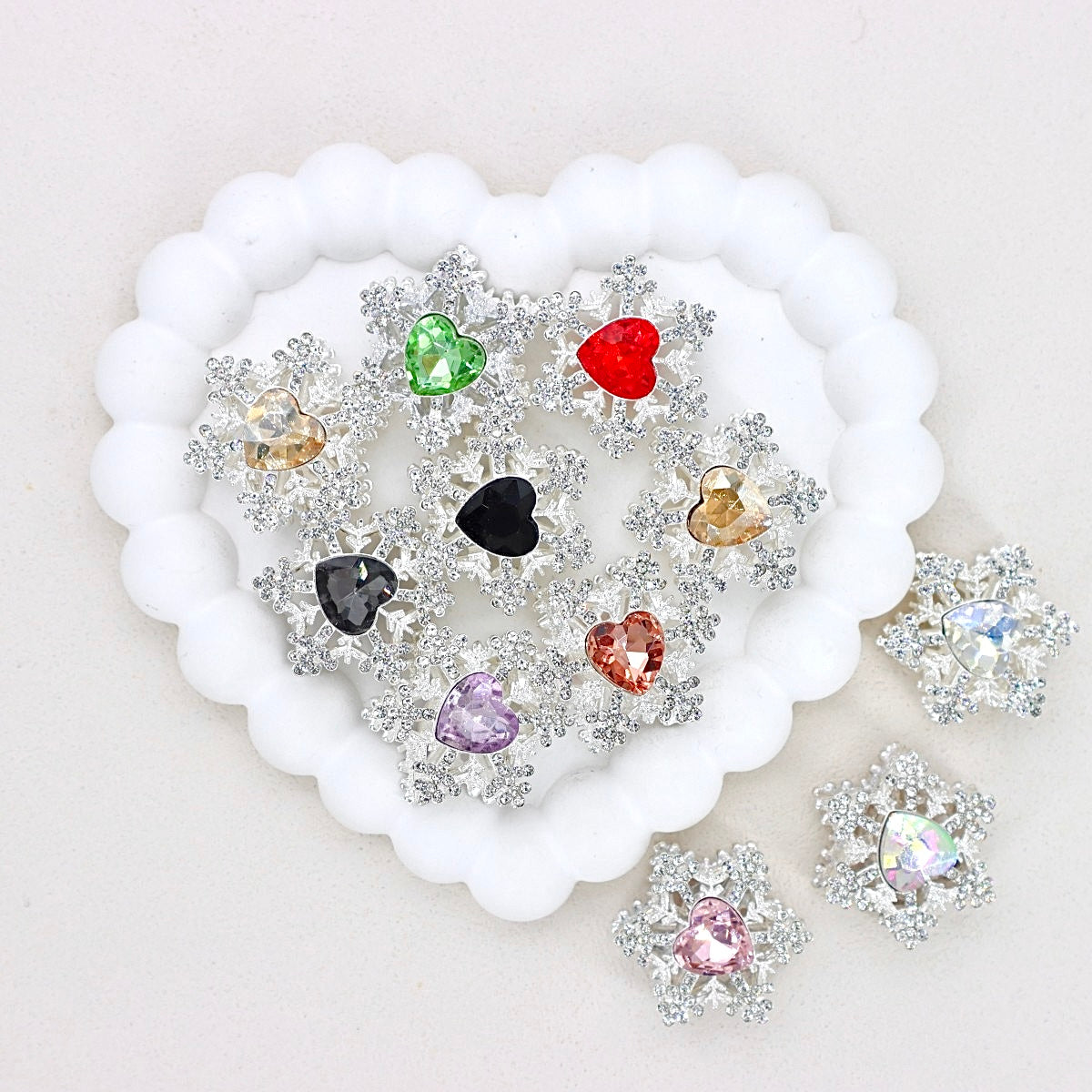 Kimhatter Christmas Snowflake Double-Sided Heart Zircon Alloy Bead with Straight Hole