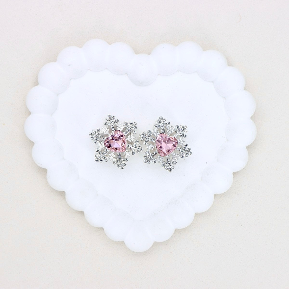 Kimhatter Christmas Snowflake Double-Sided Heart Zircon Alloy Bead with Straight Hole