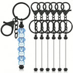 6pcs Beadable Keychains with Metal Pendants – Rose Gold, Black, and Silver Options