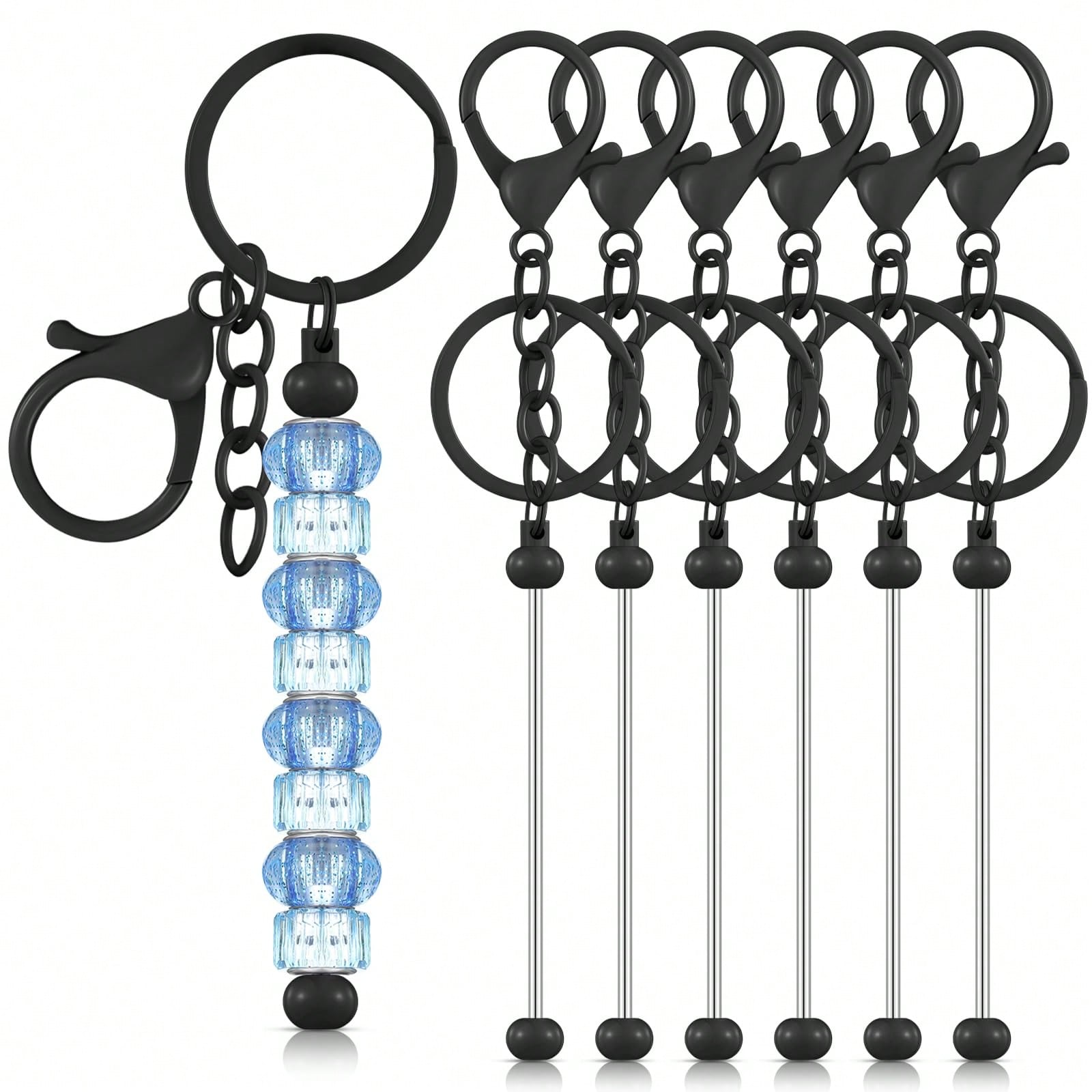 6pcs Beadable Keychains with Metal Pendants – Rose Gold, Black, and Silver Options