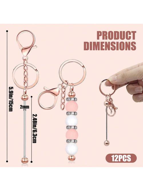 6pcs Beadable Keychains with Metal Pendants – Rose Gold, Black, and Silver Options