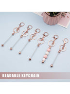 6pcs Beadable Keychains with Metal Pendants – Rose Gold, Black, and Silver Options