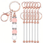 6pcs Beadable Keychains with Metal Pendants – Rose Gold, Black, and Silver Options