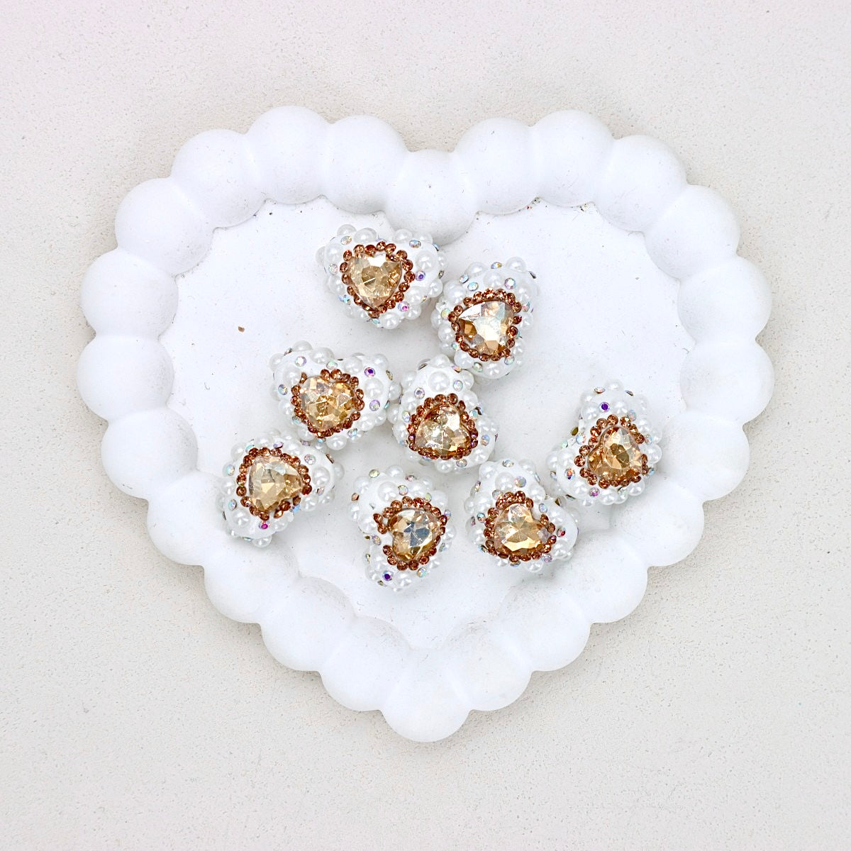 Kimhatter Pearl Heart Diamond Ball Beads with Straight Hole