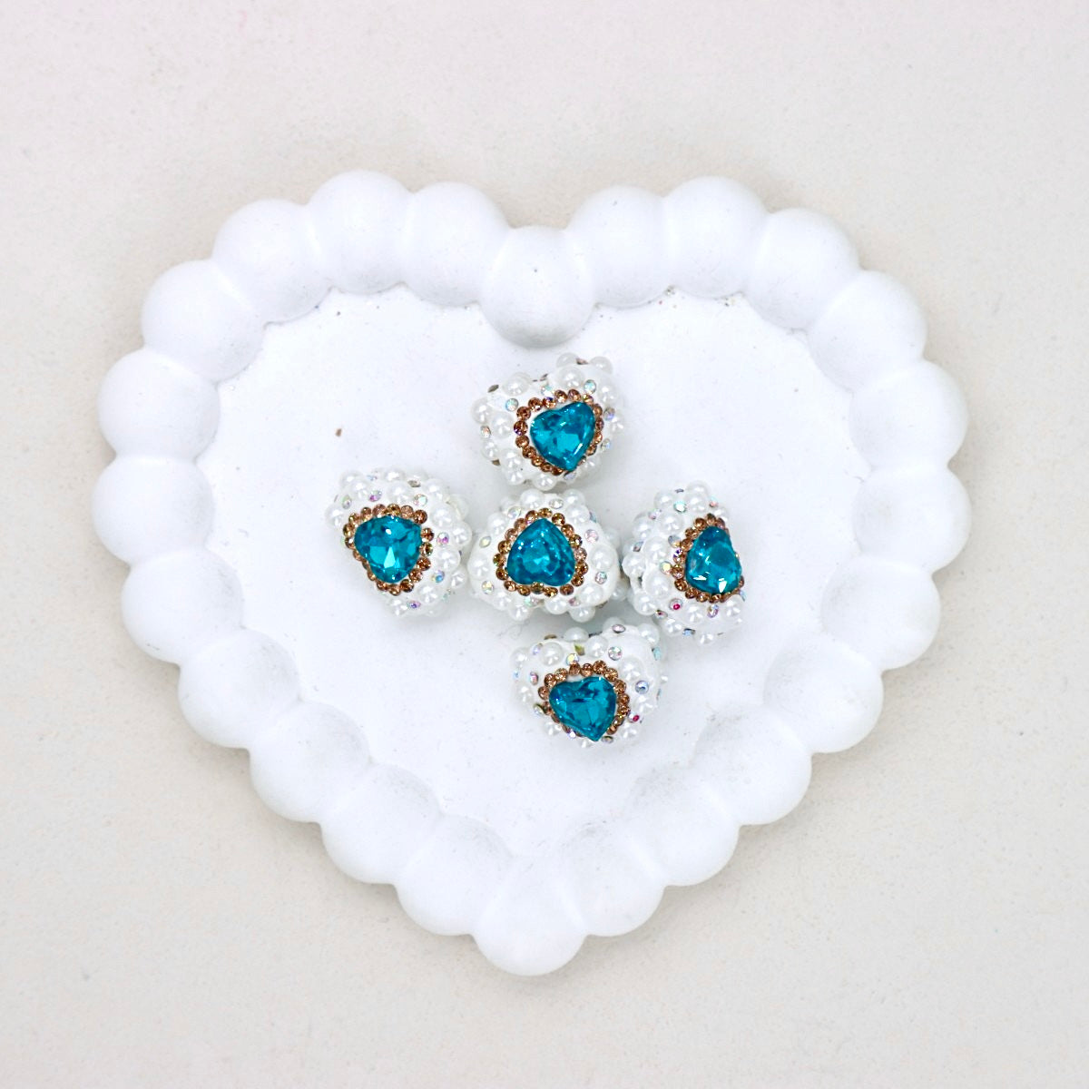 Kimhatter Pearl Heart Diamond Ball Beads with Straight Hole