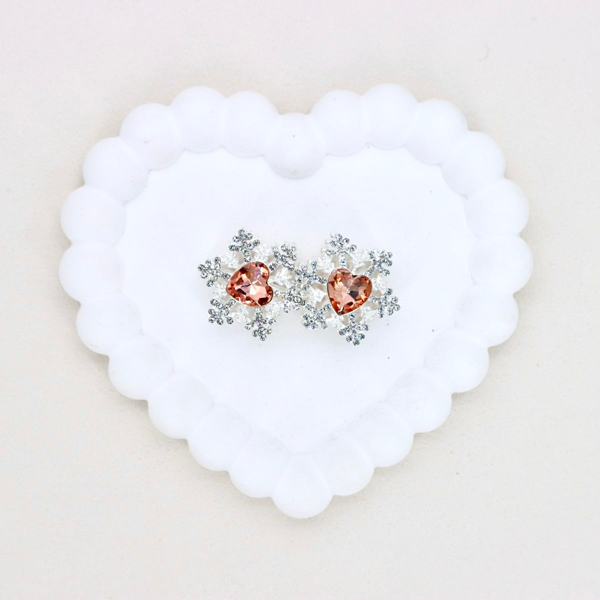 Kimhatter Christmas Snowflake Double-Sided Heart Zircon Alloy Bead with Straight Hole