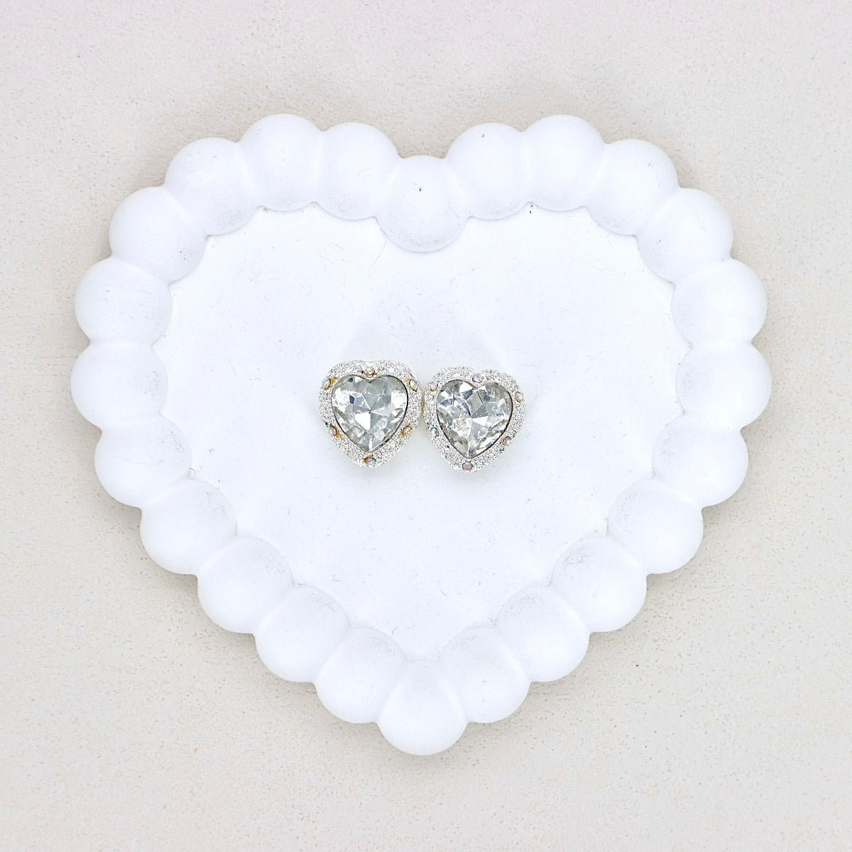 Kimhatter Heart Silver Double-Sided Crystal Alloy Bead with Diamond Ball 2pcs/bag