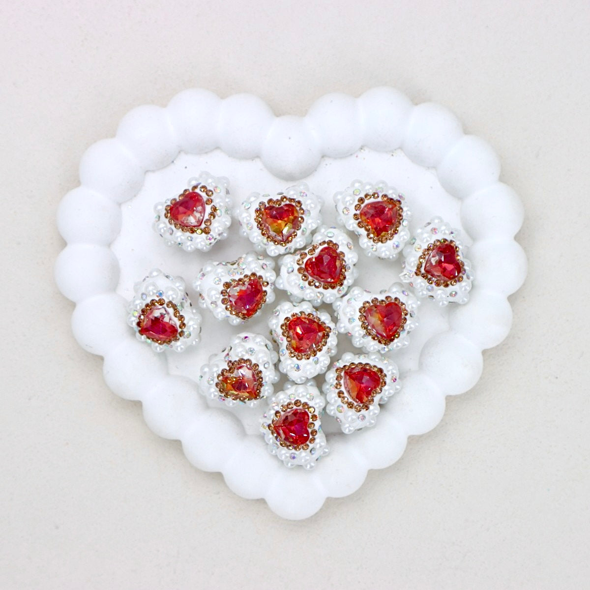 Kimhatter Pearl Heart Diamond Ball Beads with Straight Hole