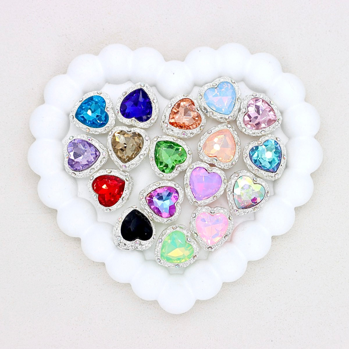 Kimhatter Heart Silver Double-Sided Crystal Alloy Bead with Diamond Ball 2pcs/bag