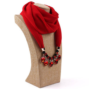 LARRIVED Jewelry Pendants Necklaces Scarf Solid Chiffon Hijab Beads Jewelry Circular Pendant Scarf Women Decorative Neckerchief