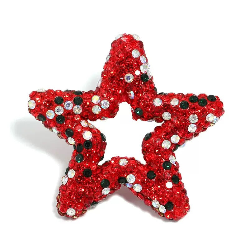 Kimhatter Star Shape Polymer Clay Beads, Peridot Rhinestone Focal Beads for Jewelry & Keychain DIY, 32.5x33.5mm, 1.8mm Hole