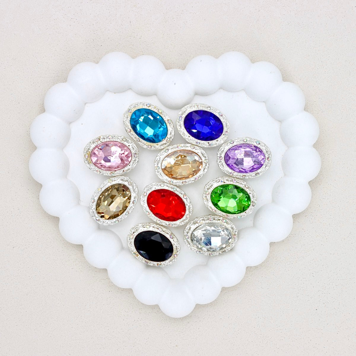 Oval Silver Double-Sided Crystal Alloy Bead with Diamond Ball Design
