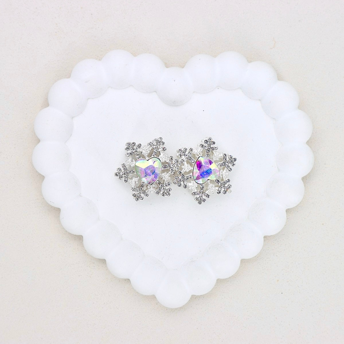 Kimhatter Christmas Snowflake Double-Sided Heart Zircon Alloy Bead with Straight Hole