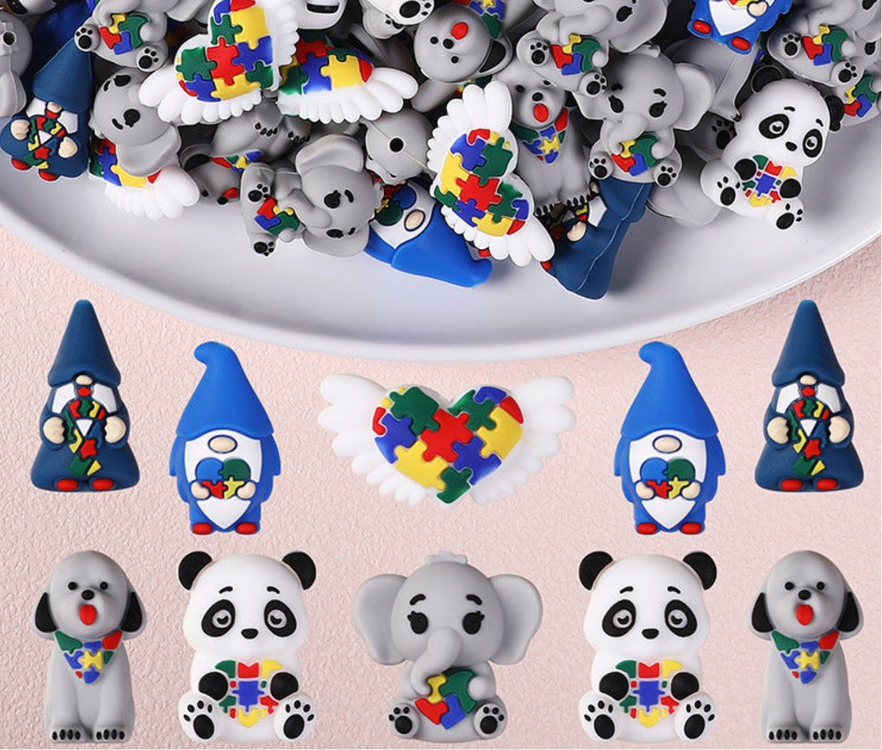 3D food-grade silicone beads -string pen accessories, cartoon animal puppy