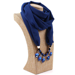 LARRIVED Jewelry Pendants Necklaces Scarf Solid Chiffon Hijab Beads Jewelry Circular Pendant Scarf Women Decorative Neckerchief