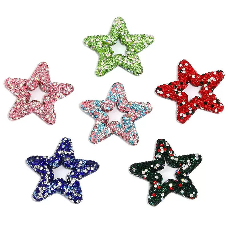 Kimhatter Star Shape Polymer Clay Beads, Peridot Rhinestone Focal Beads for Jewelry & Keychain DIY, 32.5x33.5mm, 1.8mm Hole