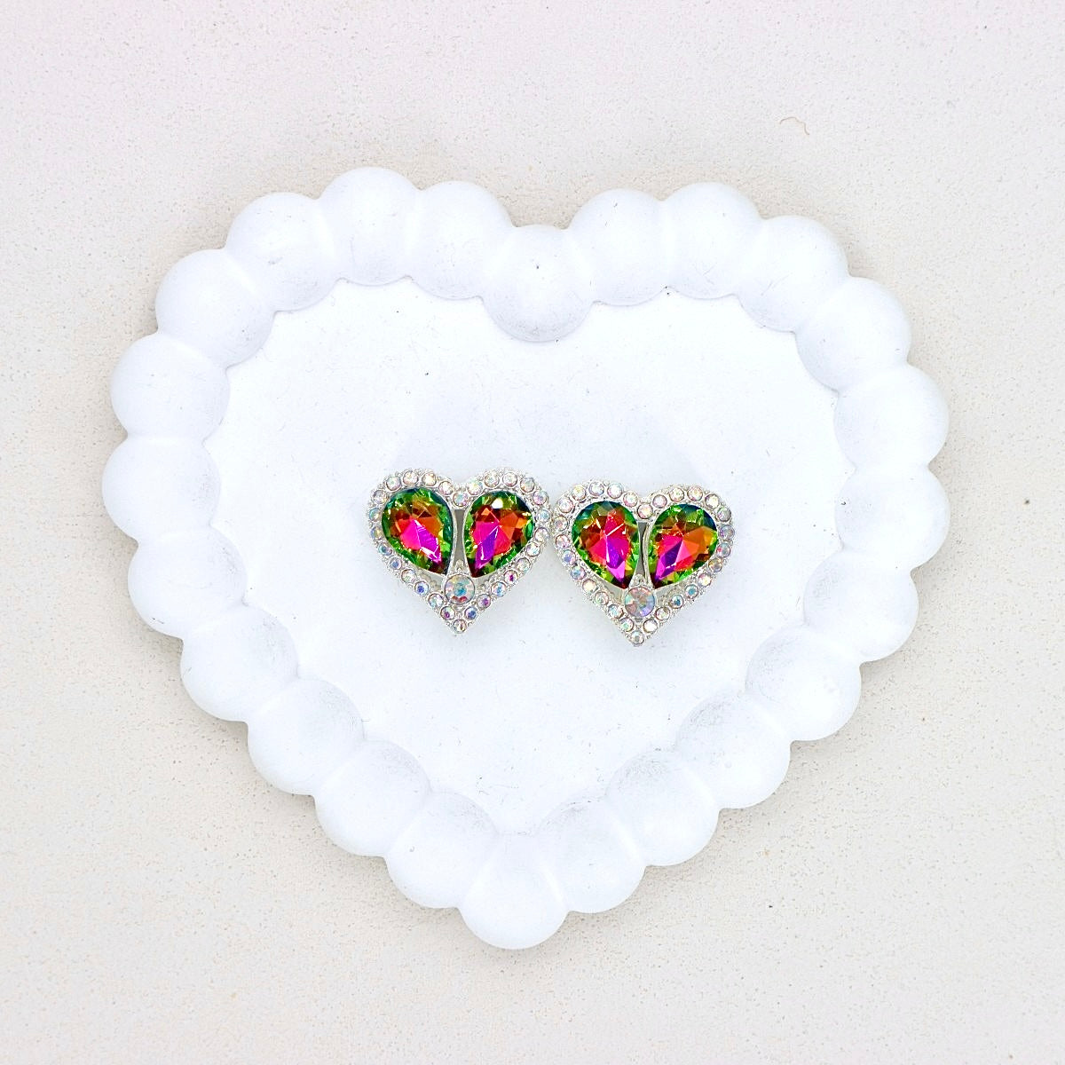 Kimhatter Double-Sided Crystal Heart Alloy Bead with Rhinestone Accents