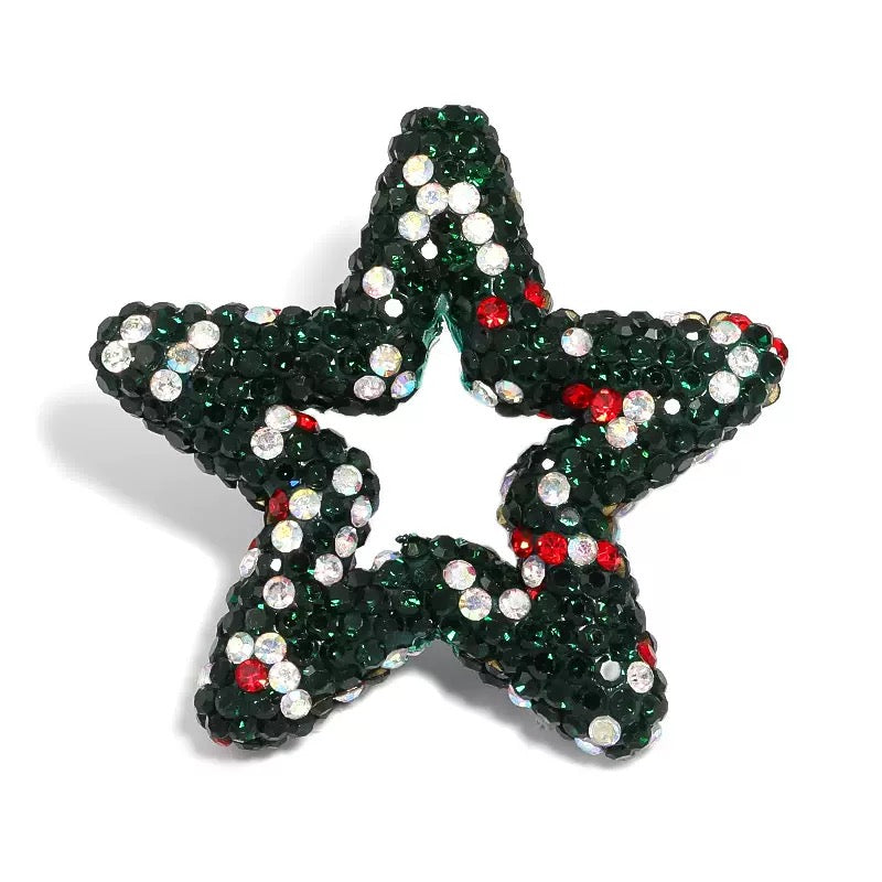 Kimhatter Star Shape Polymer Clay Beads, Peridot Rhinestone Focal Beads for Jewelry & Keychain DIY, 32.5x33.5mm, 1.8mm Hole