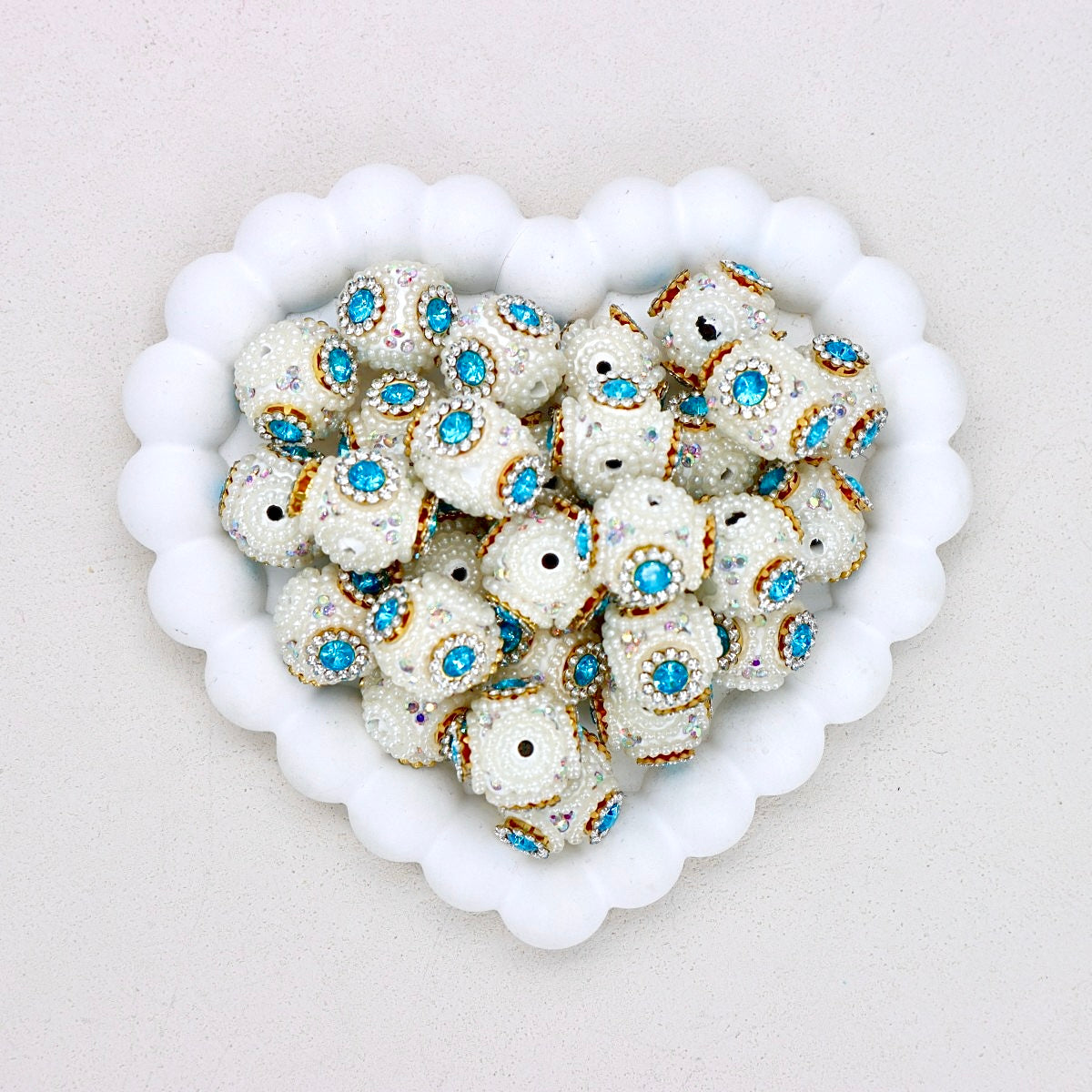 Nepal-Inspired Pearl Polymer Clay Diamond Ball Bead with Straight Hole