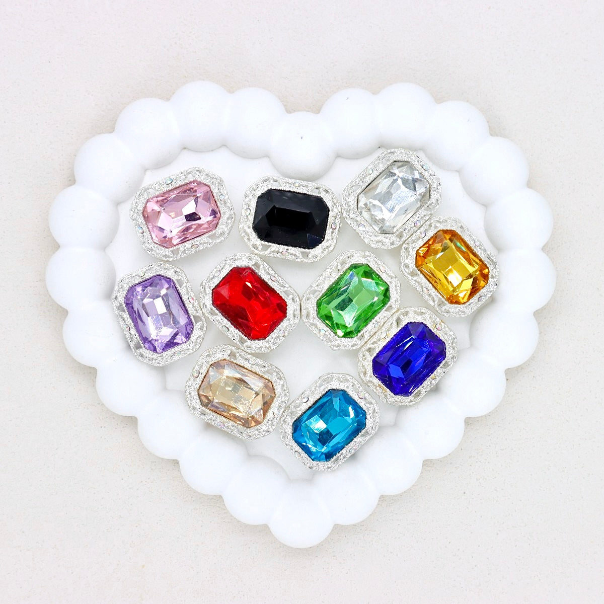 Silver Alloy Openwork Rectangle Double-Sided Crystal Bead