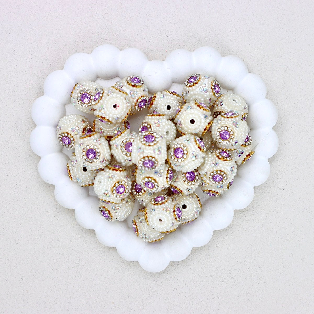 Nepal-Inspired Pearl Polymer Clay Diamond Ball Bead with Straight Hole