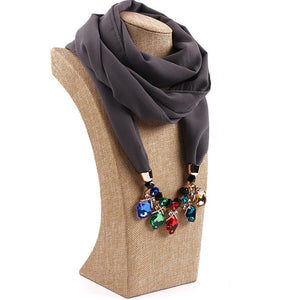 LARRIVED Jewelry Pendants Necklaces Scarf Solid Chiffon Hijab Beads Jewelry Circular Pendant Scarf Women Decorative Neckerchief