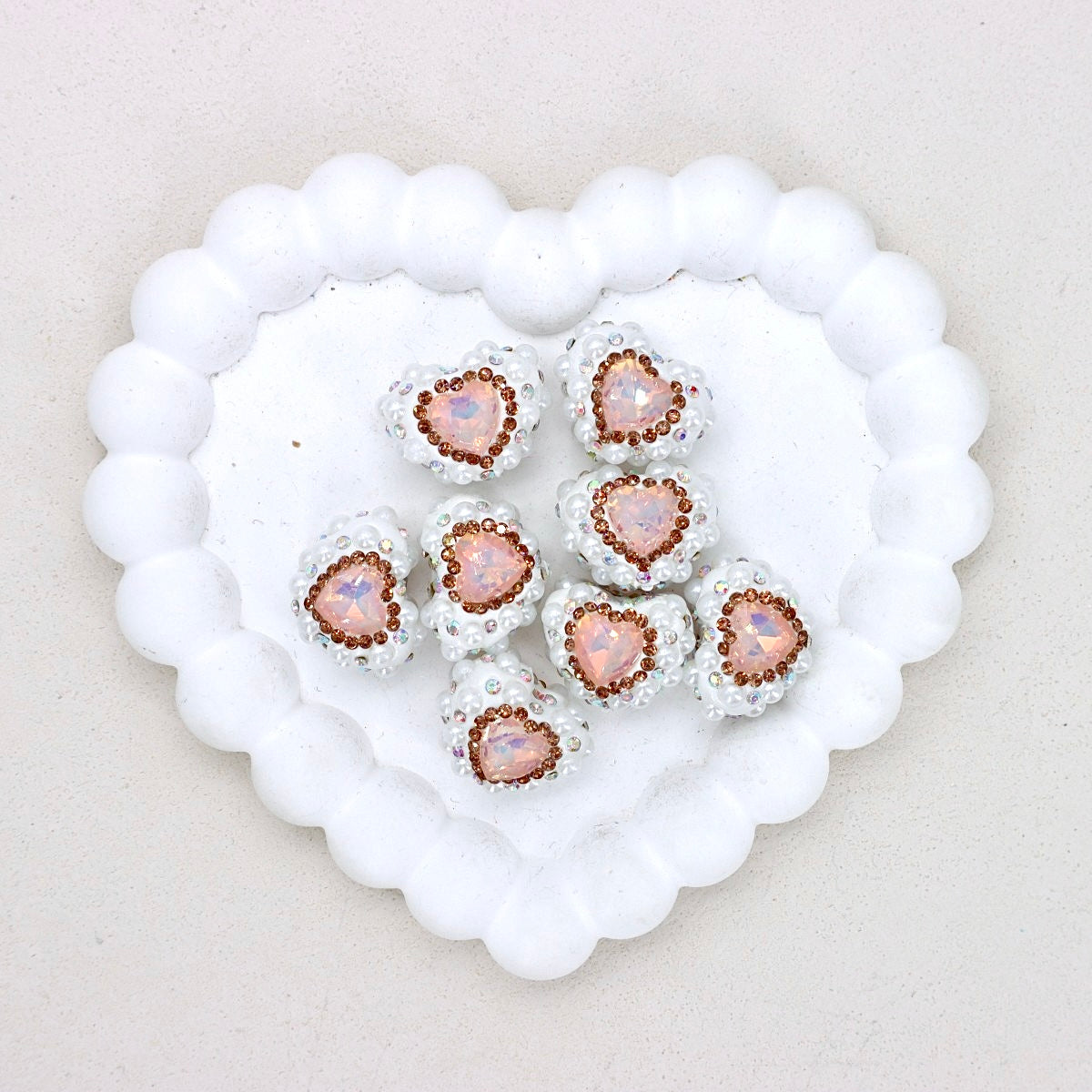 Kimhatter Pearl Heart Diamond Ball Beads with Straight Hole