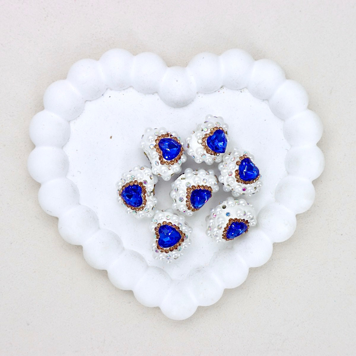 Kimhatter Pearl Heart Diamond Ball Beads with Straight Hole