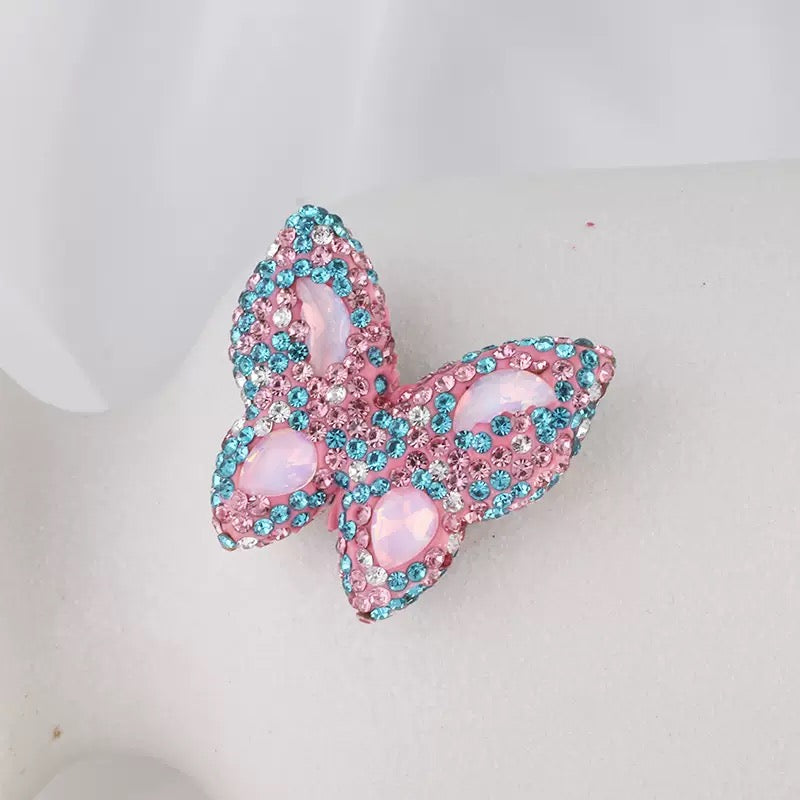 Kimhatter Rainbow Butterfly Polymer Clay Bead with Diamond Ball