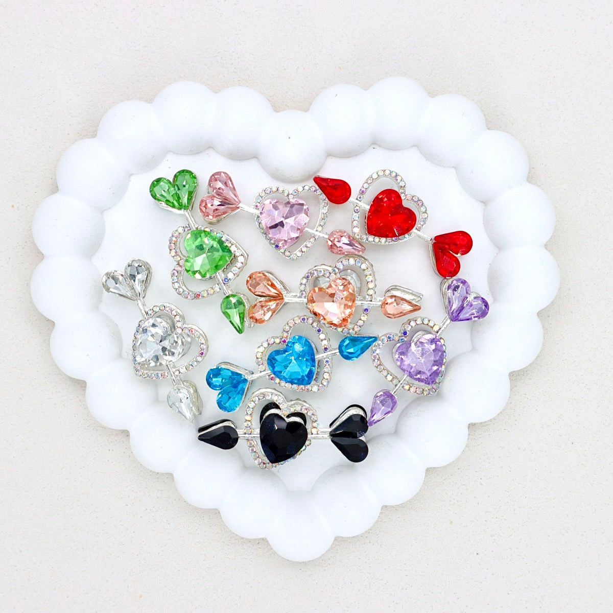 Kimhatter Double-Sided Alloy Crystal Arrow Through Heart Bead with Diamond Ball