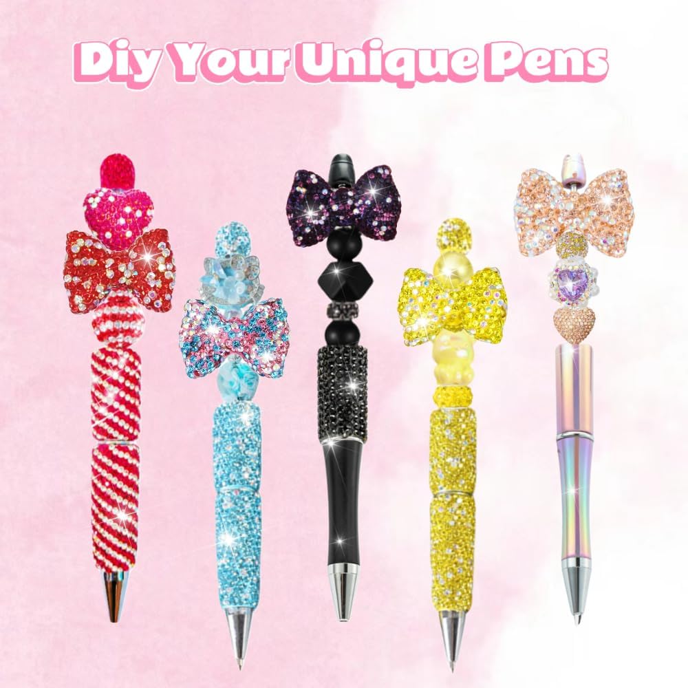 Bow Beads for Pens 10 Pcs Rhinestone Focal Bead for Crafts Fits for Beadable Pens Jewelry Making Braclets Bling Chunky Glitter Beads for DIY Supplies