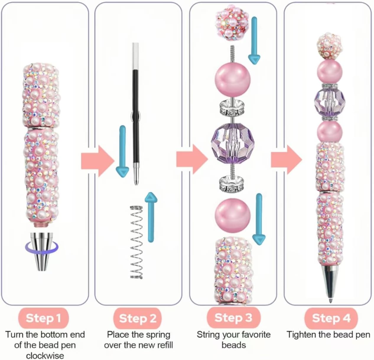 10Pcs Beadable Pens Full Pearl Fancy Pen for Beads Cute Journalling Pens for Women Fun Bling Ballpoint Pens Tween girls Gifts Trendy Stuff