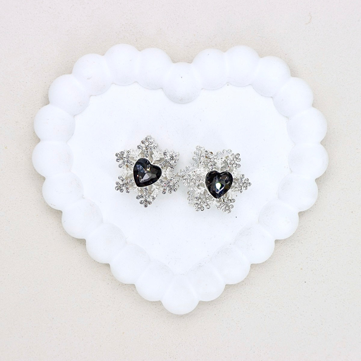 Kimhatter Christmas Snowflake Double-Sided Heart Zircon Alloy Bead with Straight Hole