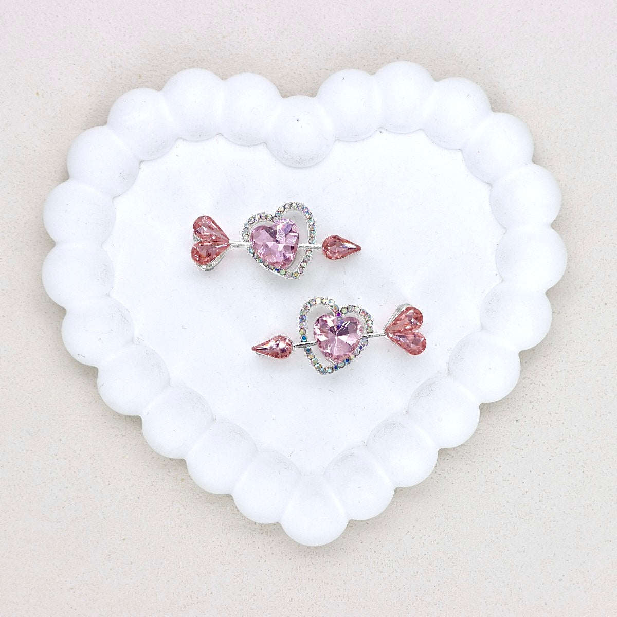 Kimhatter Double-Sided Alloy Crystal Arrow Through Heart Bead with Diamond Ball