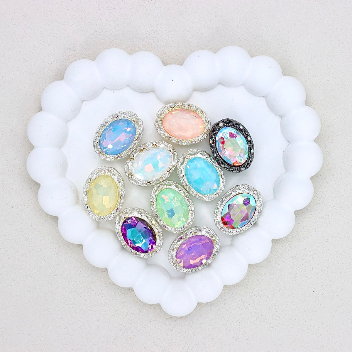 Oval Mocha Double-Sided Crystal Alloy Bead with Diamond Ball