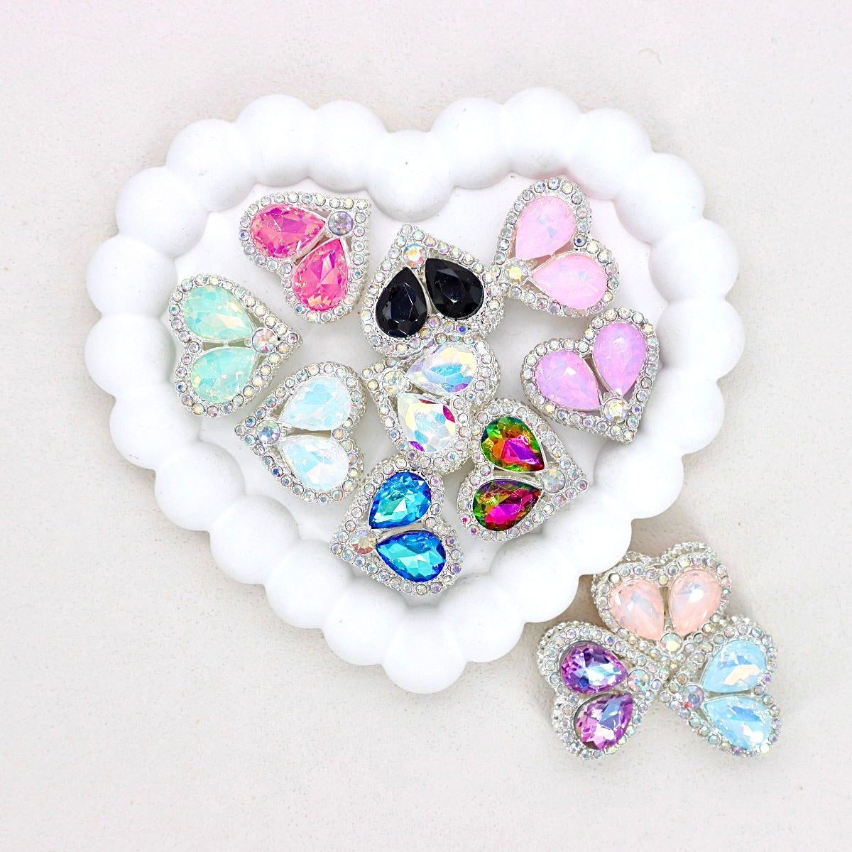 Kimhatter Double-Sided Crystal Heart Alloy Bead with Rhinestone Accents