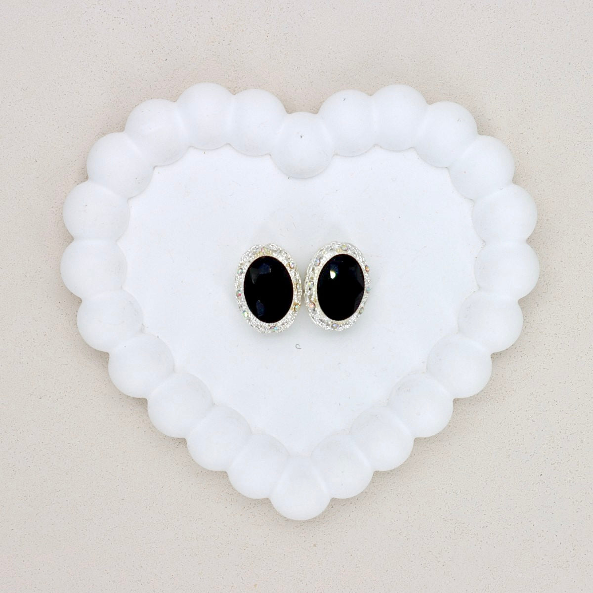 Oval Silver Double-Sided Crystal Alloy Bead with Diamond Ball Design
