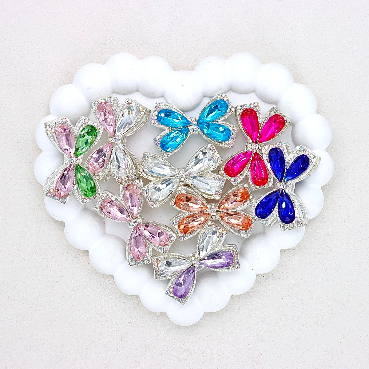 Kimhatter Colorful Crystal Bow Alloy Beads with Straight Hole 2pcs/bag