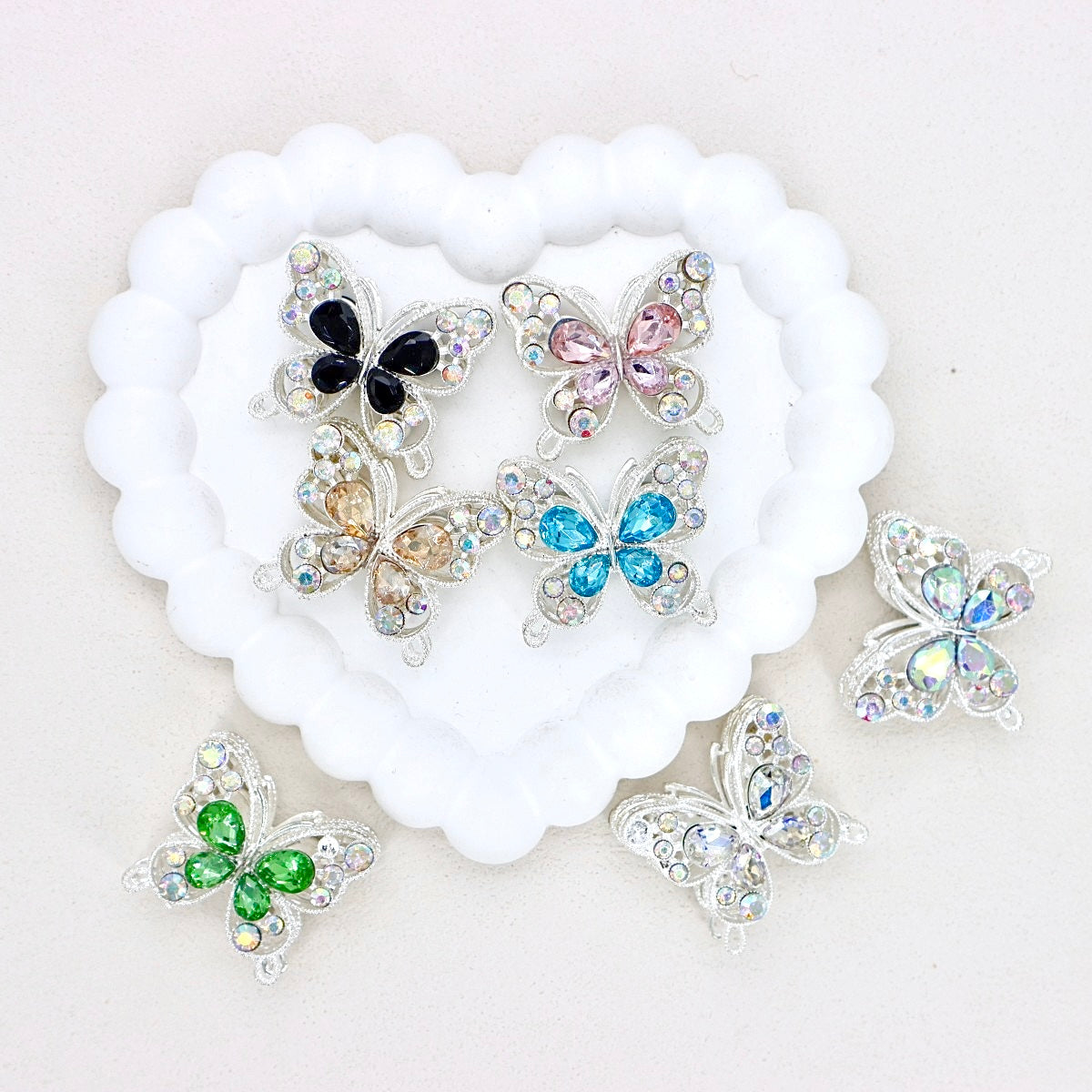 Kimhatter Heavy Duty Double-Sided Alloy Butterfly Crystal Diamond Ball Bead with Straight Hole
