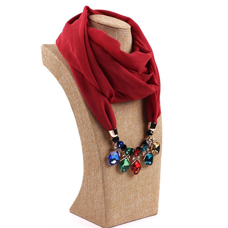 LARRIVED Jewelry Pendants Necklaces Scarf Solid Chiffon Hijab Beads Jewelry Circular Pendant Scarf Women Decorative Neckerchief