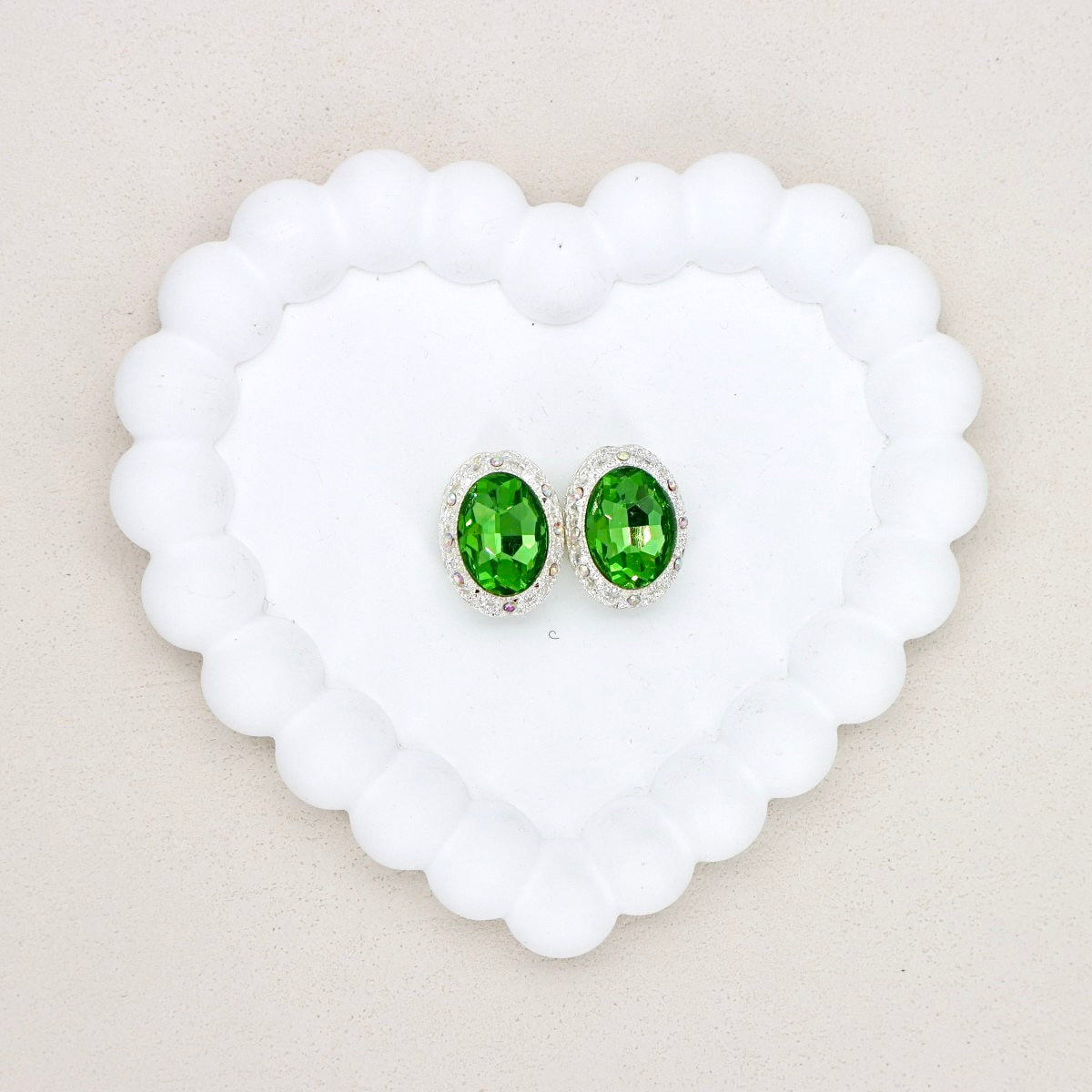 Oval Silver Double-Sided Crystal Alloy Bead with Diamond Ball Design
