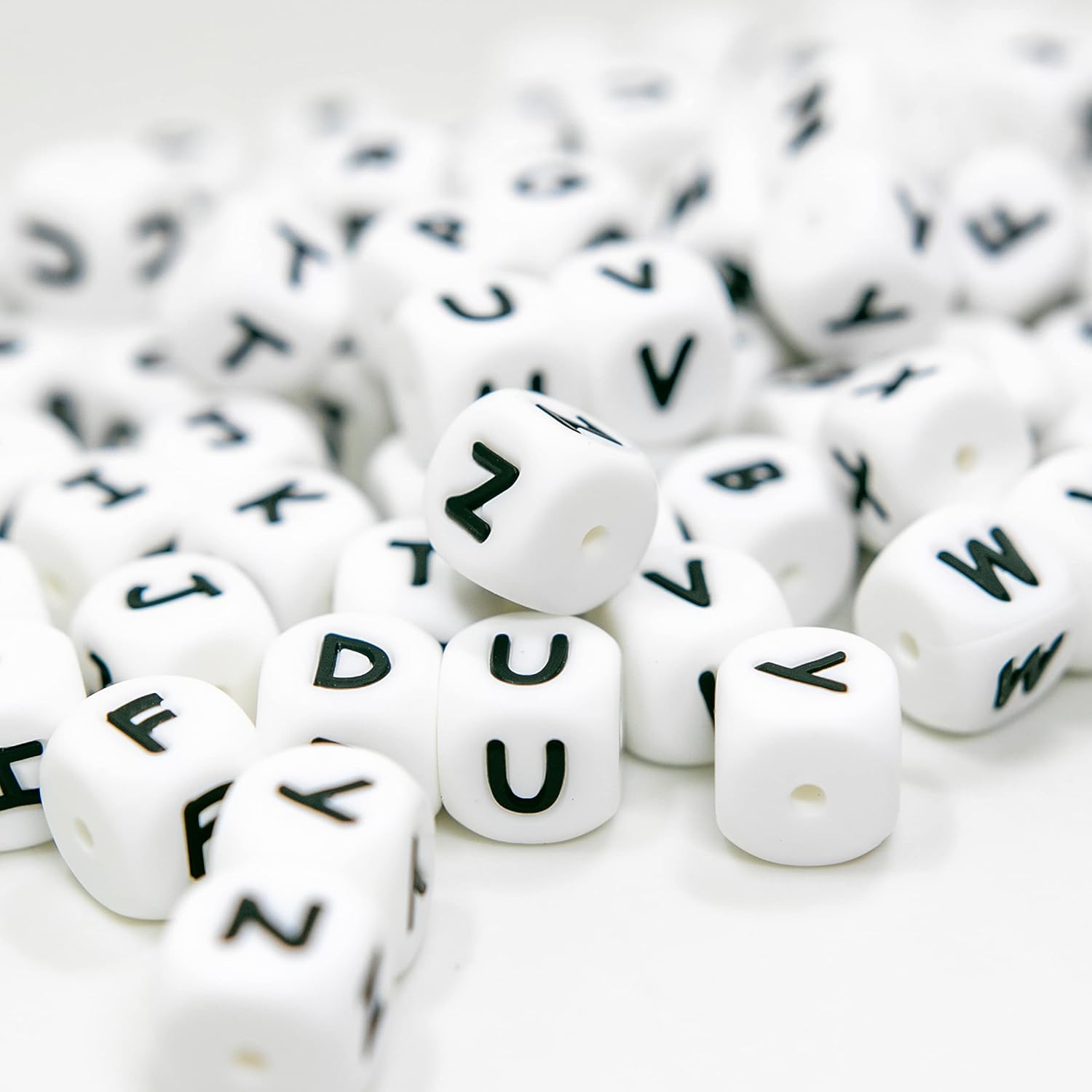 104 Pcs Silicone Letter Beads, 12mm Square Letter Beads, Silicone Beads for Keychain Making, Alphabet Silicone Beads for Bracelet Making (104) White