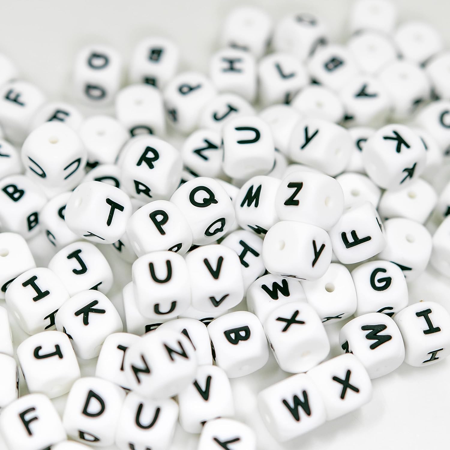 104 Pcs Silicone Letter Beads, 12mm Square Letter Beads, Silicone Beads for Keychain Making, Alphabet Silicone Beads for Bracelet Making (104) White