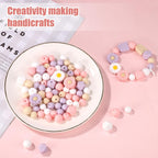 100pcs Daisy Silicone Beads – Flower Shape Craft Beads with Nylon Rope for DIY Keychains, Bracelets, Necklaces & Jewelry Making (4 Colors)